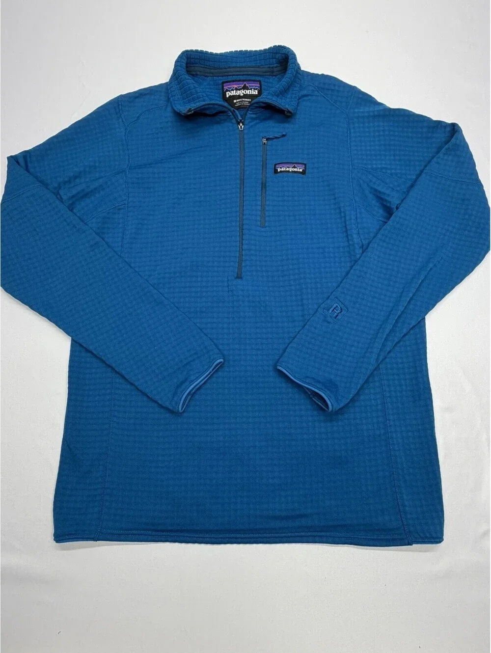 Patagonia Mens R1 Regulator Waffle Grid Fleece Pullover Medium Blue 1/2 Zip